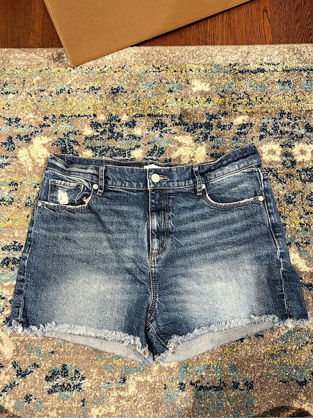 LOFT Women's Frayed Denim Jean Shorts in Blue